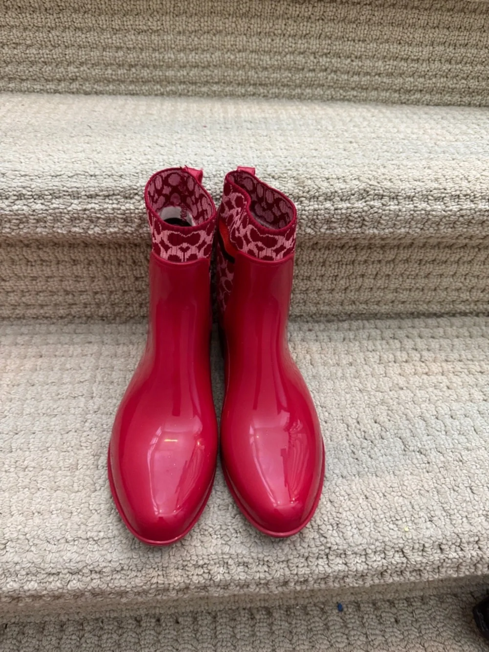 Coach Red and Pink Signature Chelsea Rain Ankle Boots - Picture 4 of 4